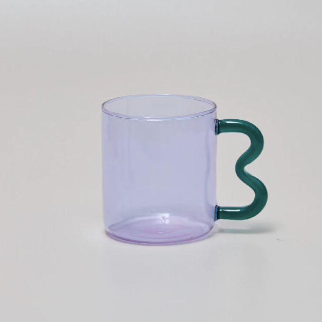 Bunter Glasbecher - Grün mit violettem Griff