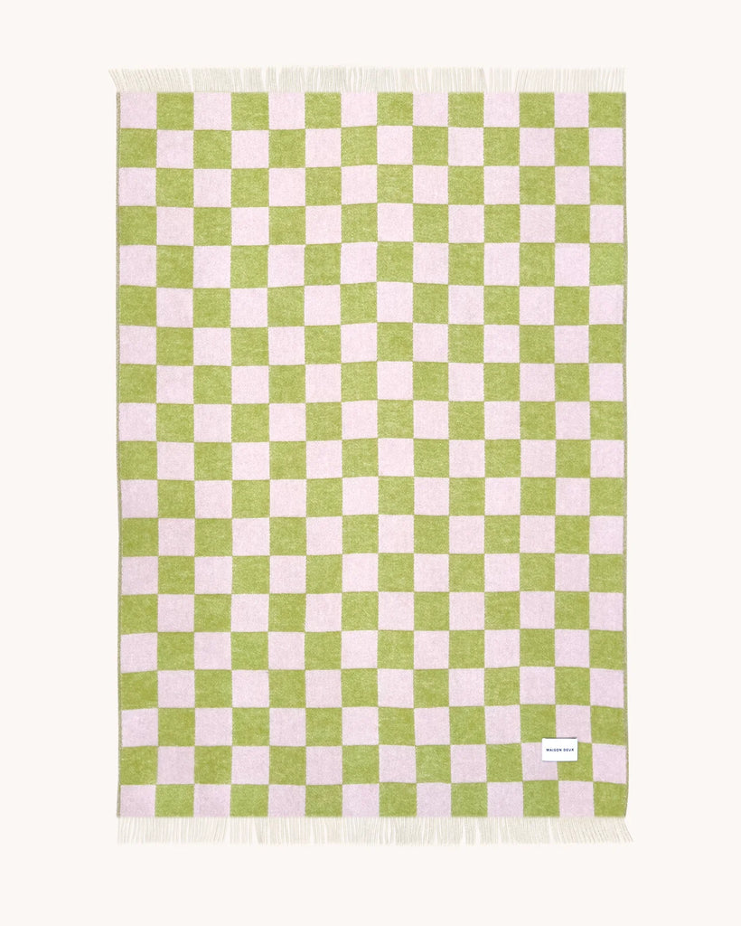 Wolldecke - "Checkerboard Blanket" Kiwi/Pink
