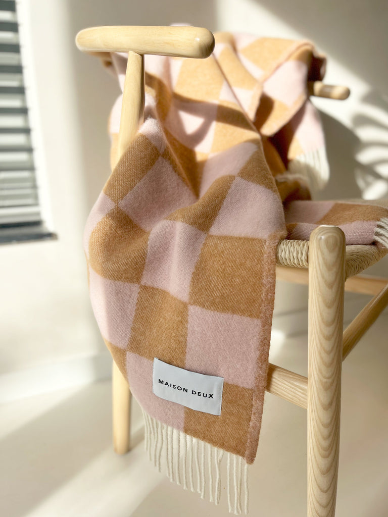 Wolldecke - "Checkerboard Blanket" Terra Pink