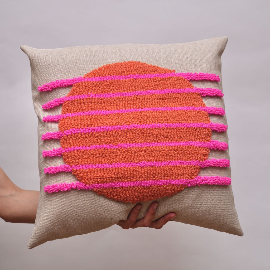 Lekai Art Kunst-Kissen "Circle & Stripes" - Orange/Neonpink