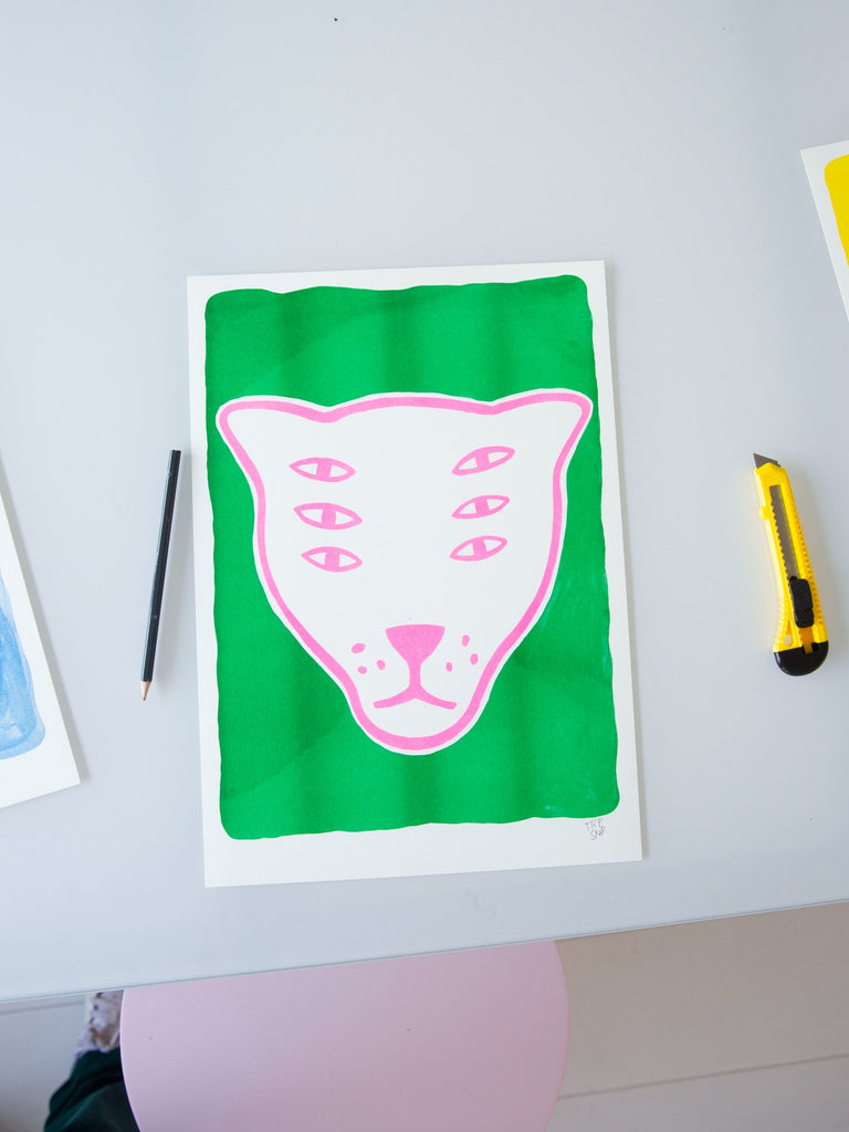 Riso Print "The Protector" Supergreen/Pink