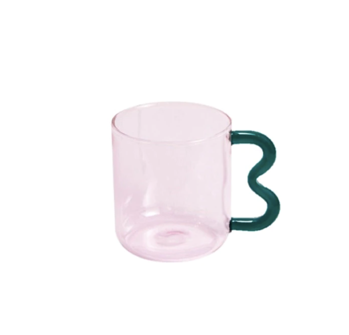 Bunter Glasbecher - Pink mit grünem Griff
